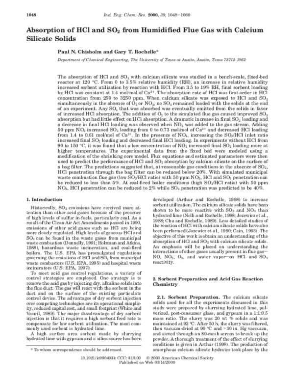 (PDF) Absorption of HCl and SO 2 from Humidified Flue Gas with Calcium
