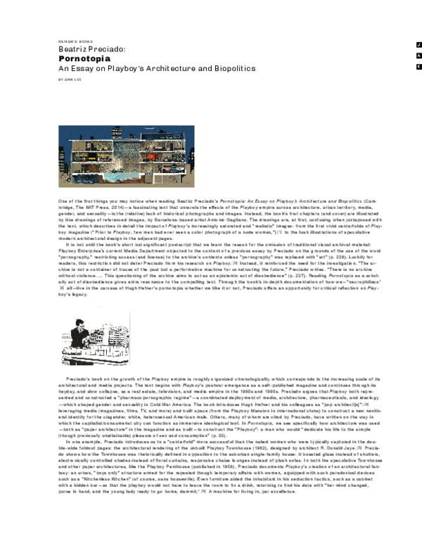 Pdf Book Review Pornotopia An Essay On Playboy S Architecture And Biopolitics Ann Lui Academia Edu