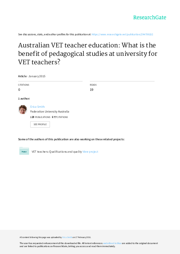 (PDF) Australian VET teacher education What is the benefit of