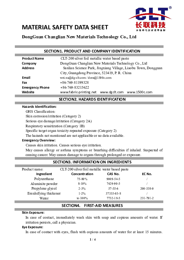 3d printer safety data sheet