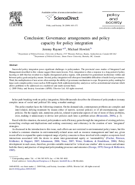 (PDF) Conclusion: Governance arrangements and policy capacity for ...