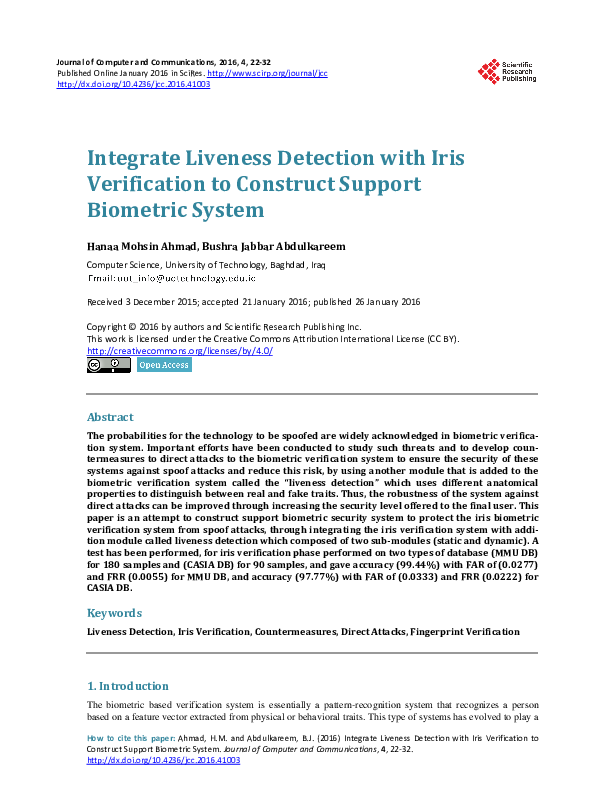 (PDF) Integrate Liveness Detection with Iris Verification to Construct ...