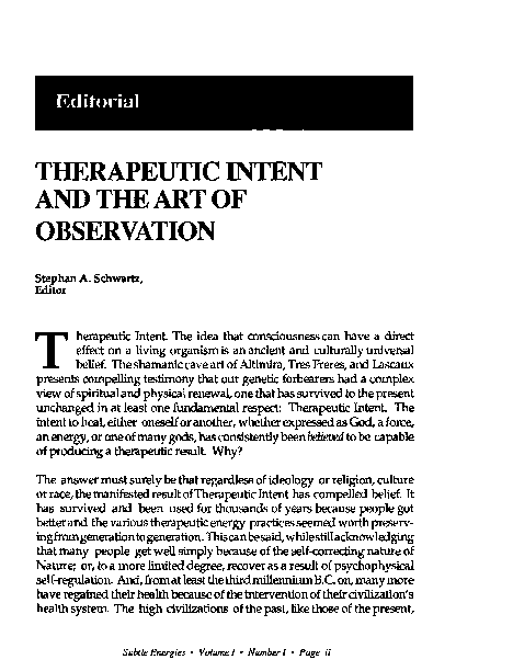 (PDF) THERAPEUTIC INTENT AND THE ART OF OBSERVATION