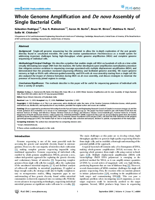 (PDF) Whole Genome Amplification and De novo Assembly of Single ...