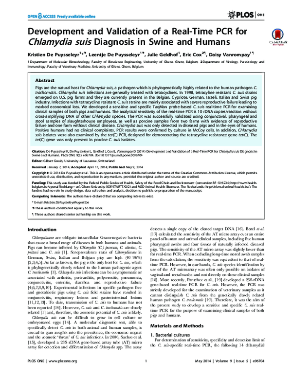 (PDF) Development and Validation of a Real-Time PCR for Chlamydia suis ...