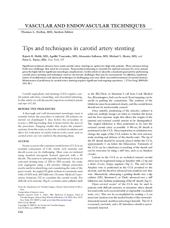 (PDF) Tips and techniques in carotid artery stenting