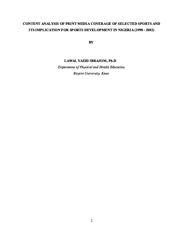 (DOC) CONTENT ANALYSIS OF PRINT MEDIA COVERAGE OF SELECTED SPORTS AND ...