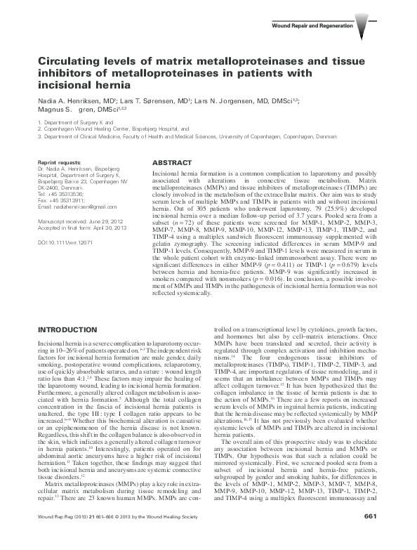 (PDF) Circulating levels of matrix metalloproteinases and tissue ...