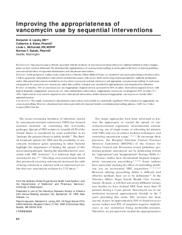 (PDF) Improving the appropriateness of vancomycin use by sequential ...