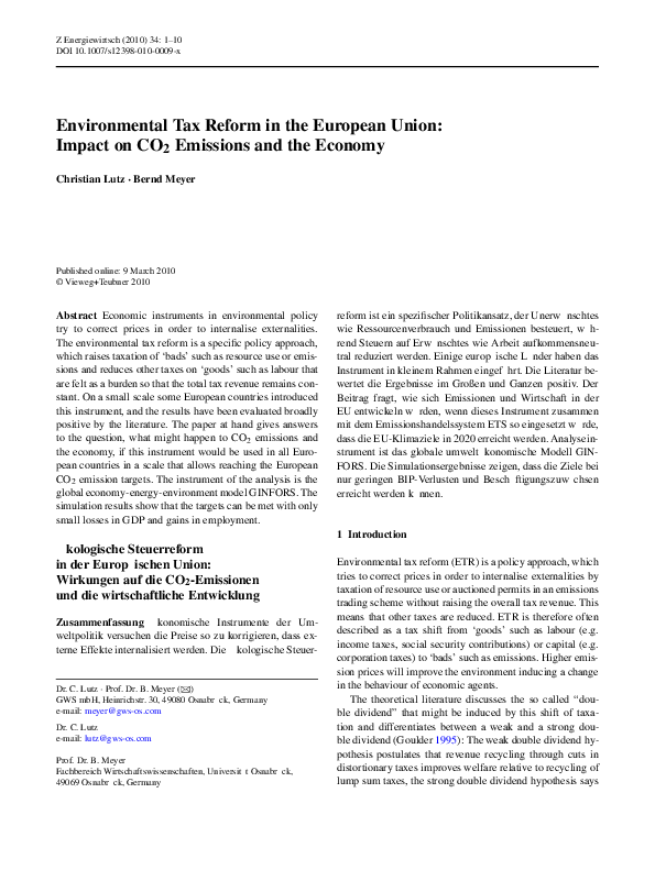 (PDF) Environmental Tax Reform in the European Union: Impact on CO2 ...
