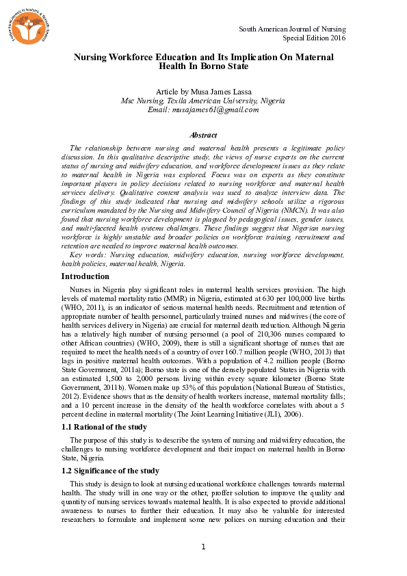 (PDF) Nursing Workforce Education and Its Implication On Maternal