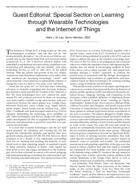 (PDF) Guest Editorial: Special Section on Learning through Wearable ...