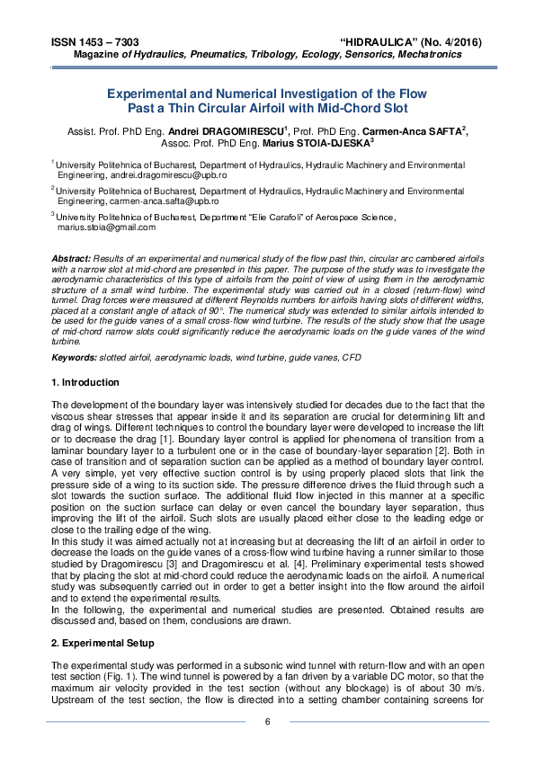 (PDF) Experimental and Numerical Investigation of the Flow Past a Thin ...