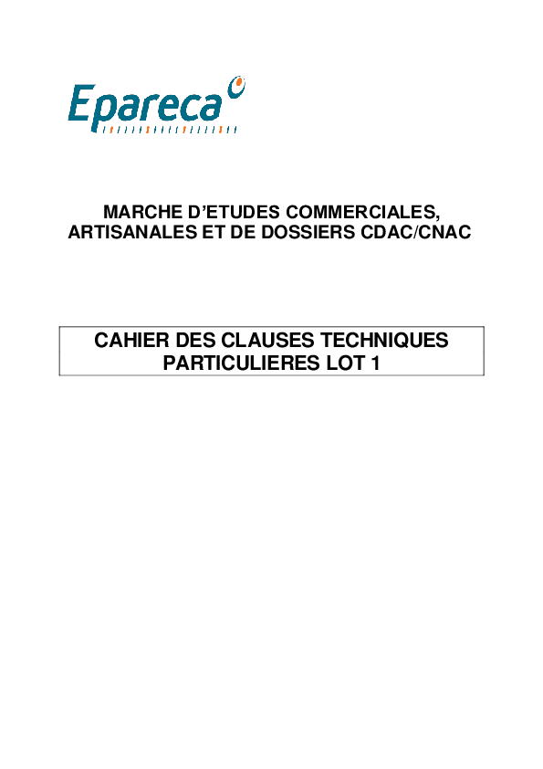 (PDF) CAHIER DES CLAUSES TECHNIQUES PARTICULIERES LOT 1