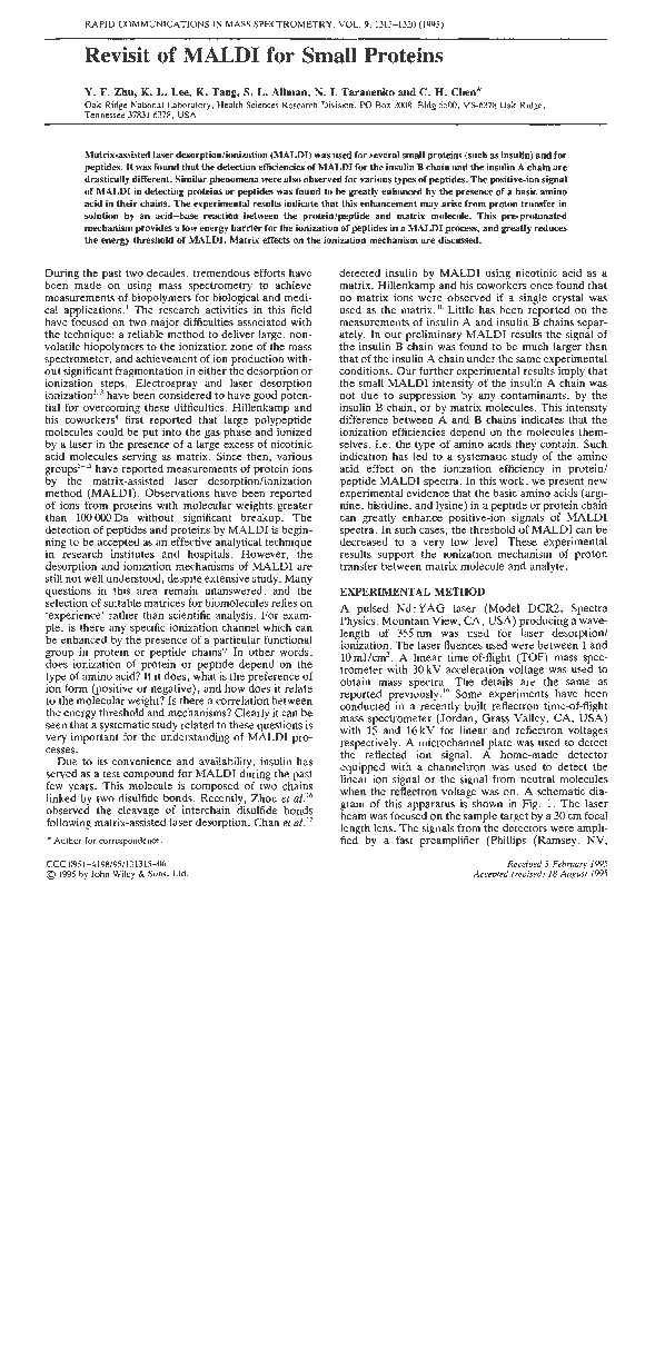 (PDF) Revisit of MALDI for small proteins