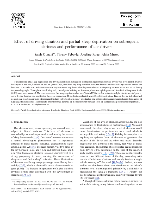 (PDF) Effect of driving duration and partial sleep deprivation on ...