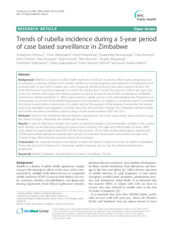 (PDF) Trends of rubella incidence during a 5-year period of case based ...