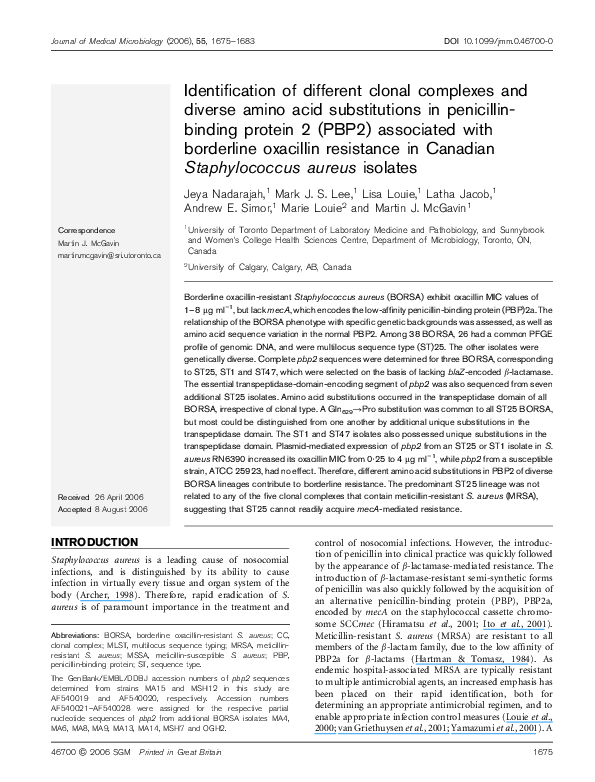 (PDF) Identification of different clonal complexes and diverse amino ...
