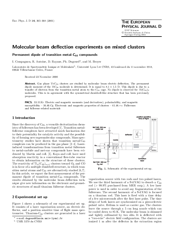 (PDF) Molecular beam deflection experiments on mixed clusters