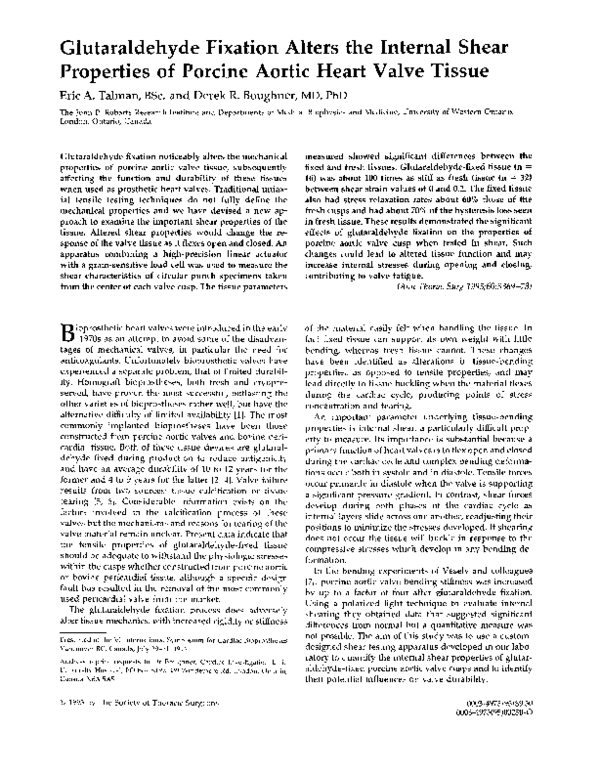 (PDF) Glutaraldehyde fixation alters the internal shear properties of
