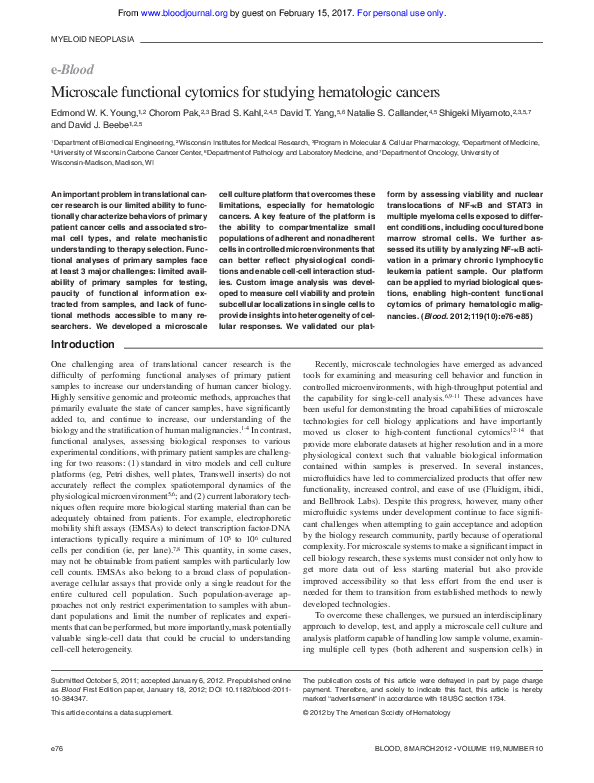 (PDF) Microscale functional cytomics for studying hematologic cancers