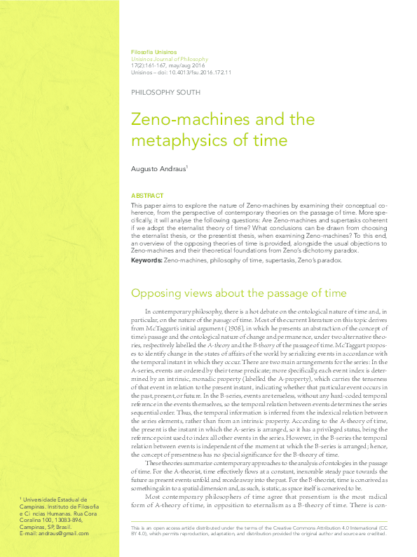 (PDF) Zeno-machines and the metaphysics of time