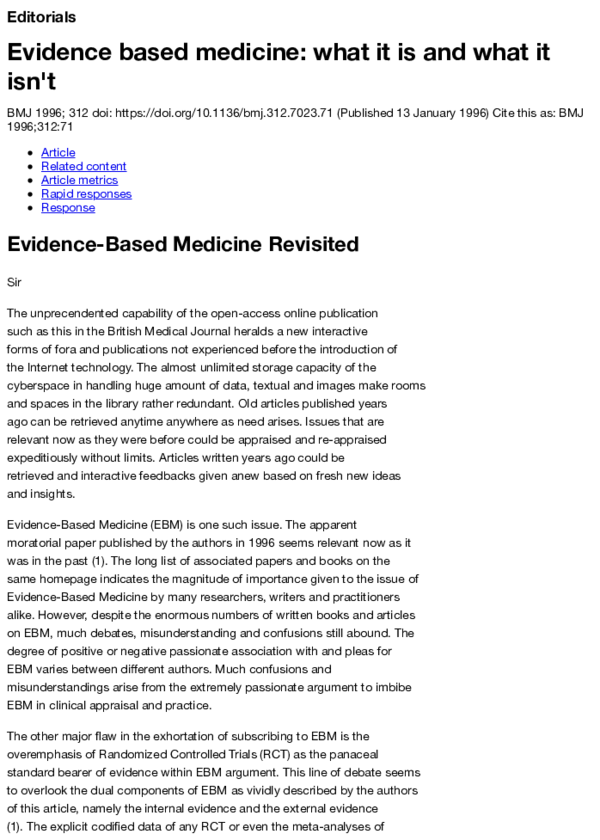 (PDF) Evidence Based Medicine Revisited