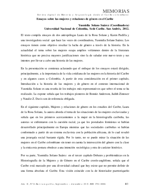 (PDF) Ensayos sobre las mujeres y relaciones de género en el Caribe