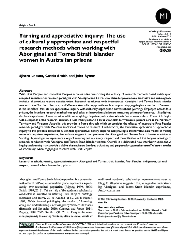 (PDF) Yarning and appreciative inquiry: The use of culturally ...