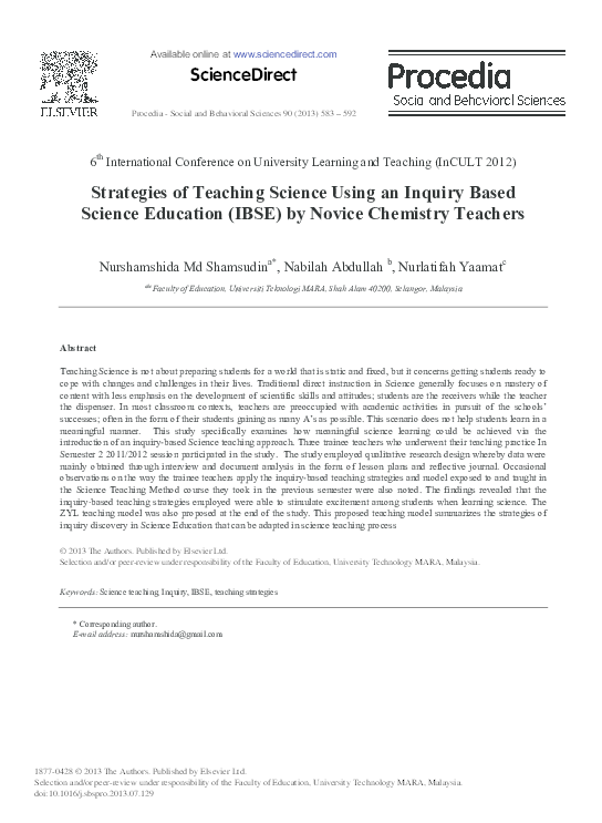 (PDF) Strategies of Teaching Science Using an Inquiry based Science ...