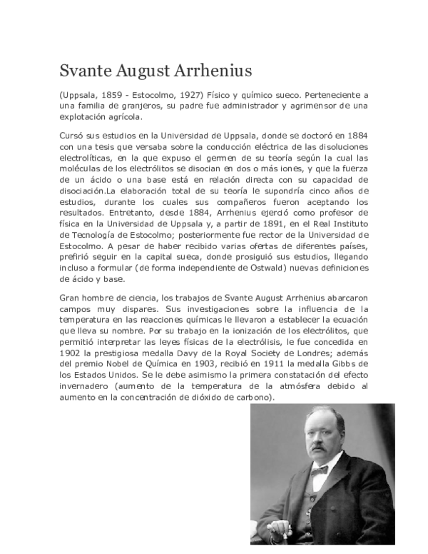 (DOC) Svante August Arrhenius