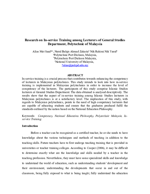 (DOC) Research on In-service Training among Lecturers of General ...