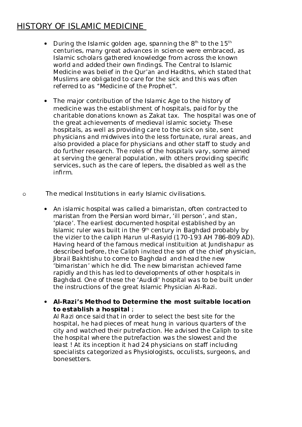 (DOC) HISTORY OF ISLAMIC MEDICINE