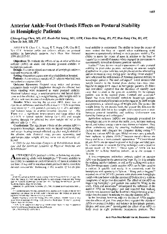 (PDF) Anterior ankle-foot orthosis effects on postural stability in ...