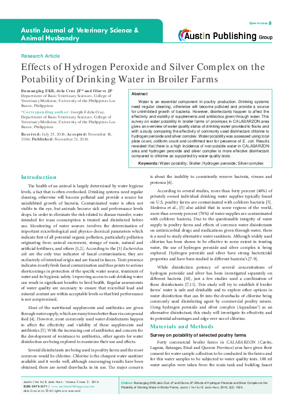 (PDF) Effects of Hydrogen Peroxide and Silver Complex on the Potability ...