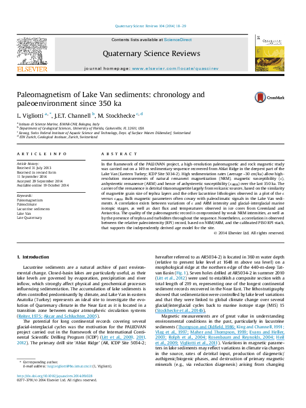 (PDF) Paleomagnetism of Lake Van sediments: chronology and ...