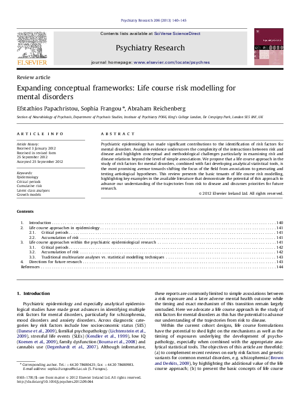 (PDF) Expanding conceptual frameworks: Life course risk modelling for ...