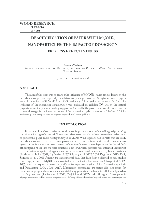 (PDF) DEACIDIFICATION OF PAPER WITH Mg(OH) 2 NANOPARTICLES: THE IMPACT ...