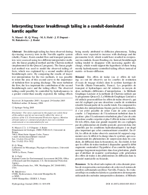 (PDF) Interpreting tracer breakthrough tailing in a conduitdominated