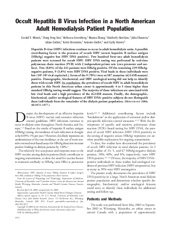 (PDF) Occult hepatitis B virus infection in a North American adult ...