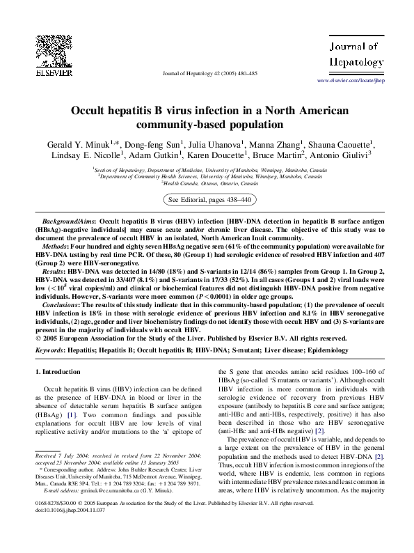 (PDF) Occult hepatitis B virus infection in a North American community ...