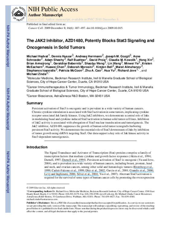 (PDF) The JAK2 Inhibitor AZD1480 Potently Blocks Stat3 Signaling and ...