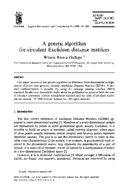 (PDF) A genetic algorithm for circulant Euclidean distance matrices