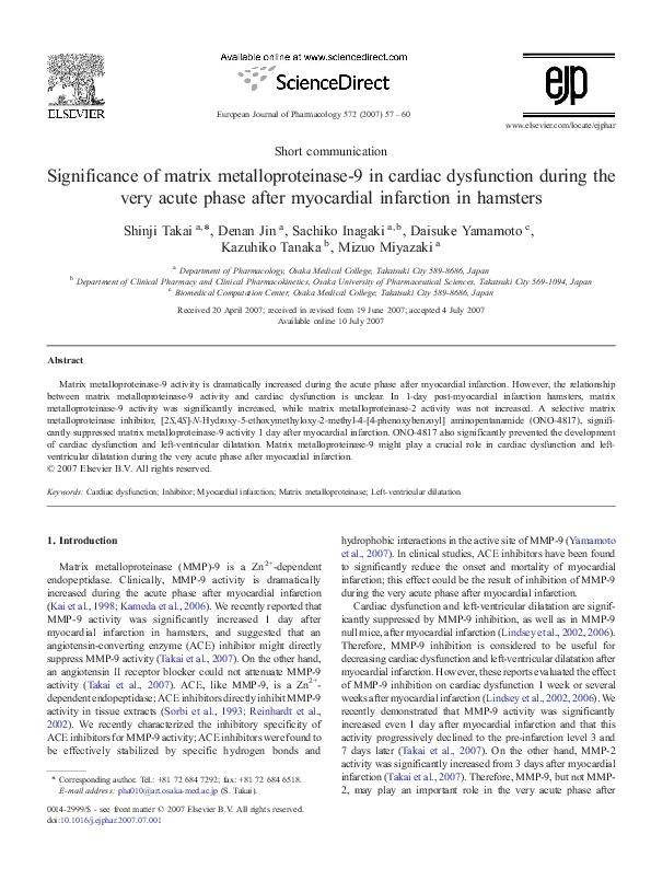 (PDF) Significance of matrix metalloproteinase-9 in cardiac dysfunction ...