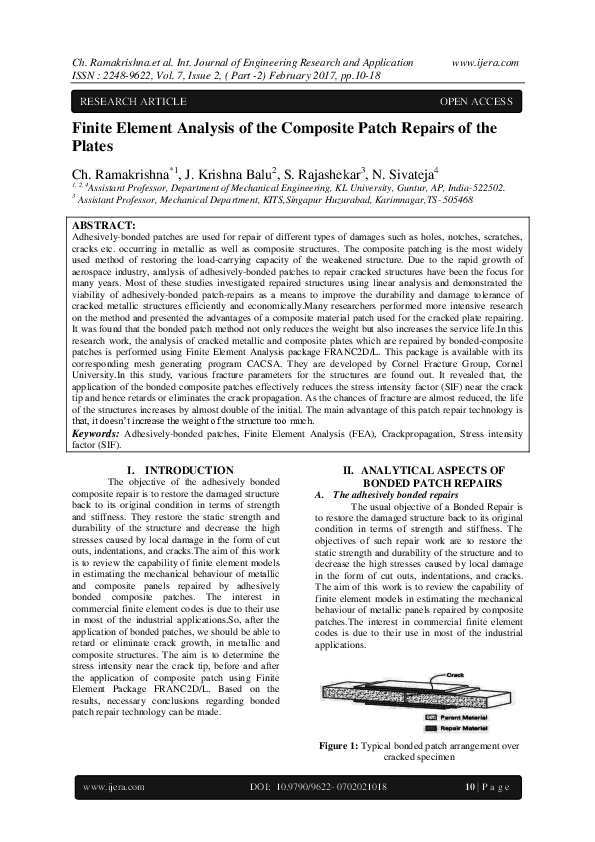 (PDF) Finite Element Analysis of the Composite Patch Repairs of the Plates