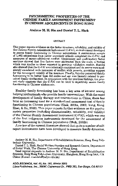 (PDF) Psychometric Properties of the Chinese Family Assessment ...