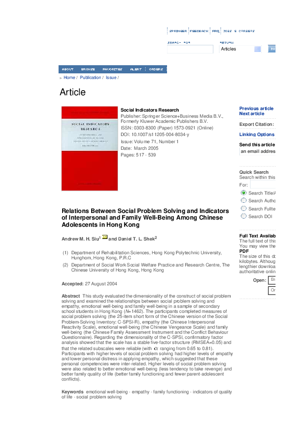 (PDF) Relations Between Social Problem Solving and Indicators of ...
