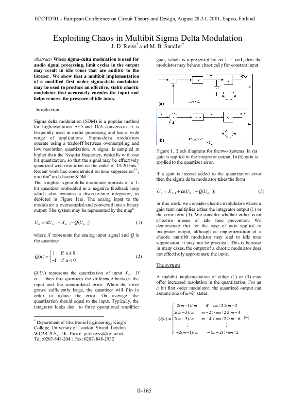 (PDF) Exploiting Chaos in Multibit Sigma Delta Modulation