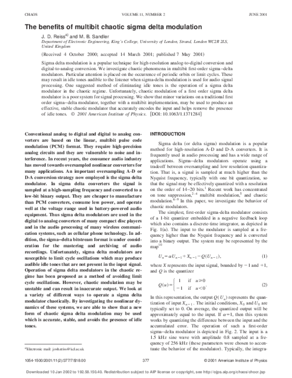 (PDF) The benefits of multibitchaotic sigma delta modulators