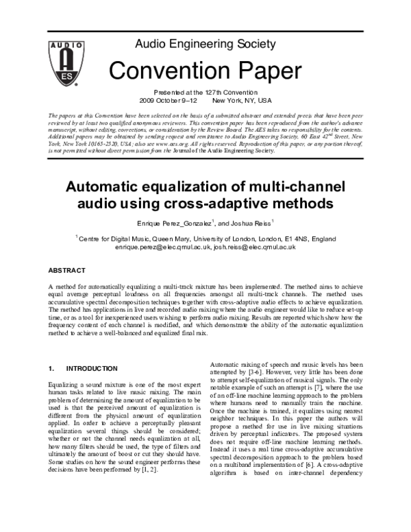 (PDF) Automatic equalization of multi-channel audio using cross ...